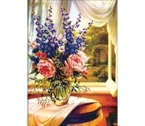No Count Cross Stitch On Printed Aida 11, Floral Vase by the Window